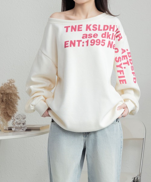 MAISON DE THERESE(メゾン ド テレーズ)の「ロゴプリントビッグサイズ ルーズシルエット スウェットトップス(スウェット・レディース・ライトベージュ/グレー・M/L)」の12枚目の写真