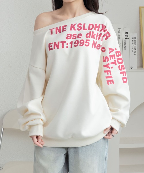 MAISON DE THERESE(メゾン ド テレーズ)の「ロゴプリントビッグサイズ ルーズシルエット スウェットトップス(スウェット・レディース・ライトベージュ/グレー・M/L)」の14枚目の写真