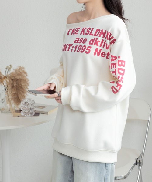 MAISON DE THERESE(メゾン ド テレーズ)の「ロゴプリントビッグサイズ ルーズシルエット スウェットトップス(スウェット・レディース・ライトベージュ/グレー・M/L)」の15枚目の写真