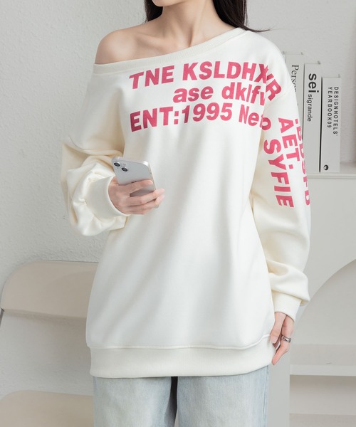 MAISON DE THERESE(メゾン ド テレーズ)の「ロゴプリントビッグサイズ ルーズシルエット スウェットトップス(スウェット・レディース・ライトベージュ/グレー・M/L)」の16枚目の写真