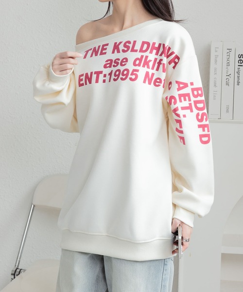 MAISON DE THERESE(メゾン ド テレーズ)の「ロゴプリントビッグサイズ ルーズシルエット スウェットトップス(スウェット・レディース・ライトベージュ/グレー・M/L)」の18枚目の写真