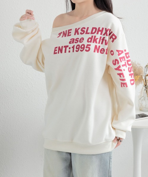 MAISON DE THERESE(メゾン ド テレーズ)の「ロゴプリントビッグサイズ ルーズシルエット スウェットトップス(スウェット・レディース・ライトベージュ/グレー・M/L)」の19枚目の写真