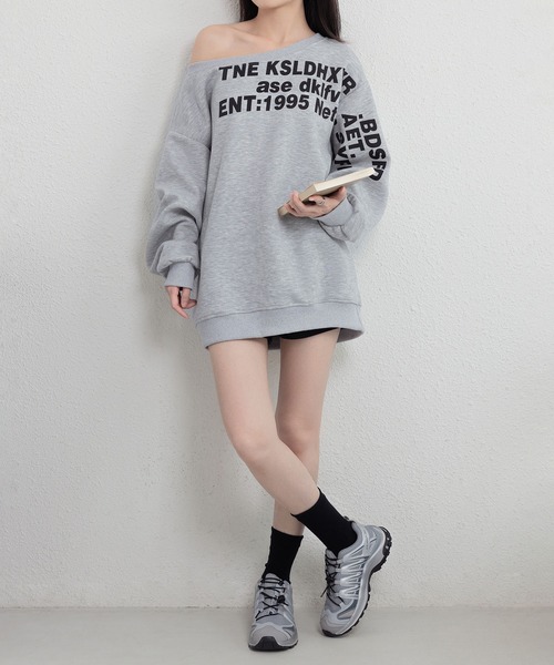 MAISON DE THERESE(メゾン ド テレーズ)の「ロゴプリントビッグサイズ ルーズシルエット スウェットトップス(スウェット・レディース・ライトベージュ/グレー・M/L)」の8枚目の写真