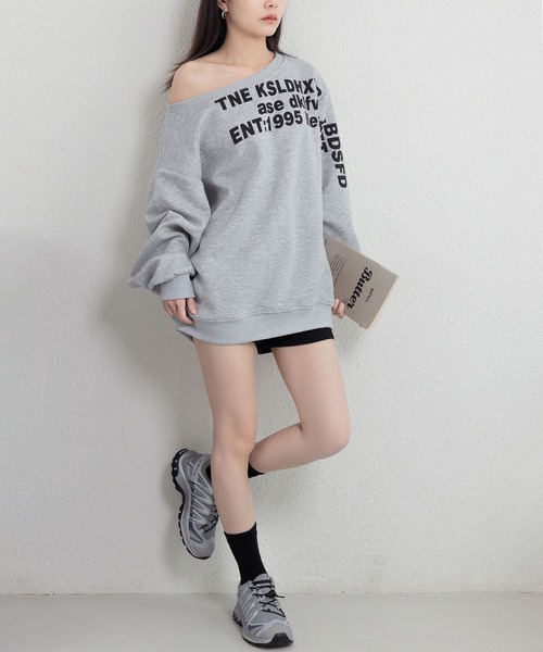 MAISON DE THERESE(メゾン ド テレーズ)の「ロゴプリントビッグサイズ ルーズシルエット スウェットトップス(スウェット・レディース・ライトベージュ/グレー・M/L)」の9枚目の写真