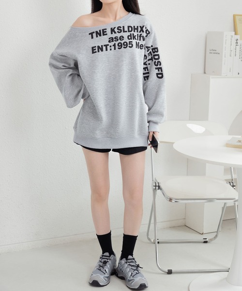 MAISON DE THERESE(メゾン ド テレーズ)の「ロゴプリントビッグサイズ ルーズシルエット スウェットトップス(スウェット・レディース・ライトベージュ/グレー・M/L)」の10枚目の写真