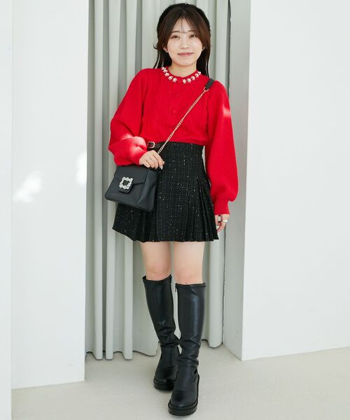 MAJESTIC LEGON（マジェスティックレゴン）の「パールケーブルカーディガン（カーディガン/ボレロ・レディース・アイボリー/レッド/チャコールグレー・MEDIUM）」の11枚目の写真