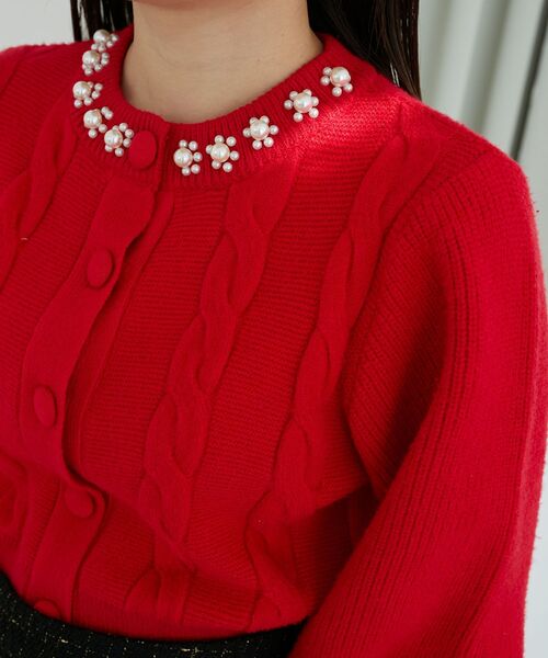 MAJESTIC LEGON（マジェスティックレゴン）の「パールケーブルカーディガン（カーディガン/ボレロ・レディース・アイボリー/レッド/チャコールグレー・MEDIUM）」の17枚目の写真