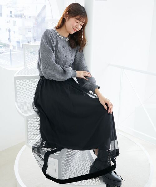 MAJESTIC LEGON（マジェスティックレゴン）の「パールケーブルカーディガン（カーディガン/ボレロ・レディース・アイボリー/レッド/チャコールグレー・MEDIUM）」の18枚目の写真