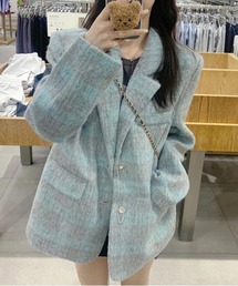 WEGO/モヘアシャギーブルーチェックジャケットコート
