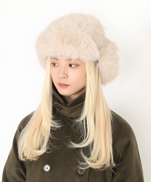 PUNYUS（プニュズ）の「もふもふフライトキャップ（キャップ・レディース・ホワイト/ベージュ/ブラック/グレー・FREE）」の2枚目の写真