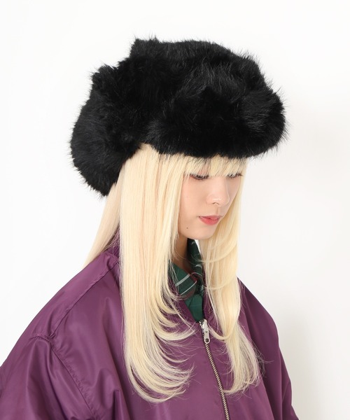 PUNYUS（プニュズ）の「もふもふフライトキャップ（キャップ・レディース・ホワイト/ベージュ/ブラック/グレー・FREE）」の3枚目の写真