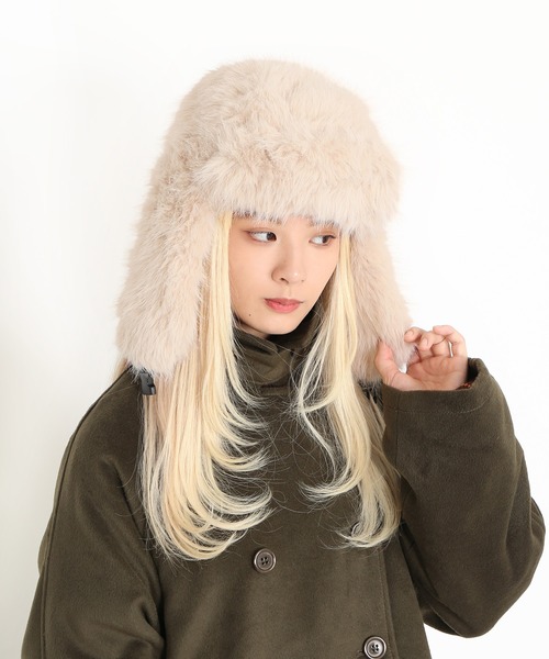 PUNYUS（プニュズ）の「もふもふフライトキャップ（キャップ・レディース・ホワイト/ベージュ/ブラック/グレー・FREE）」の5枚目の写真