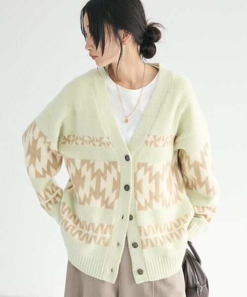 CRAFT STANDARD BOUTIQUE（クラフトスタンダードブティック）の「オルテガ柄ニットカーディガン（カーディガン/ボレロ・レディース・グリーン/サックスブルー/ベージュ/チャコールグレー・FREE）」の18枚目の写真