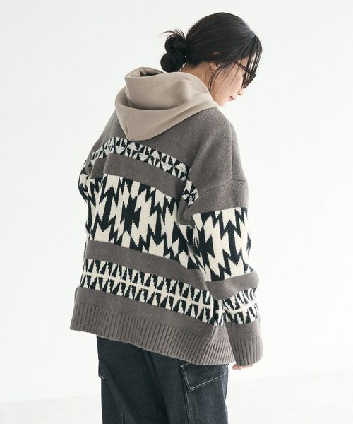 CRAFT STANDARD BOUTIQUE（クラフトスタンダードブティック）の「オルテガ柄ニットカーディガン（カーディガン/ボレロ・レディース・グリーン/サックスブルー/ベージュ/チャコールグレー・FREE）」の21枚目の写真