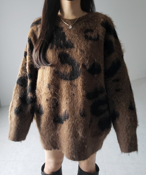 【 ２color 】レオパードモヘアライクオーバーニット ／ Leopard mohair like over knit（ニット/セーター）｜me+em select（ミームセレクト）