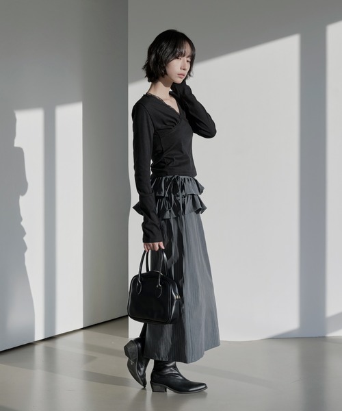 UNE MANSION（ユヌマンション）の「【UNE ORIGINAL】【スカート＆ビスチェ2WAY仕様】ストライプフリルベルトラップスカートビスチェ（スカート・レディース・グレー/ネイビー/ブラック・FREE）」の18枚目の写真