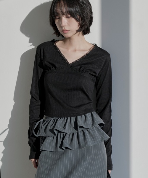 UNE MANSION（ユヌマンション）の「【UNE ORIGINAL】【スカート＆ビスチェ2WAY仕様】ストライプフリルベルトラップスカートビスチェ（スカート・レディース・グレー/ネイビー/ブラック・FREE）」の13枚目の写真