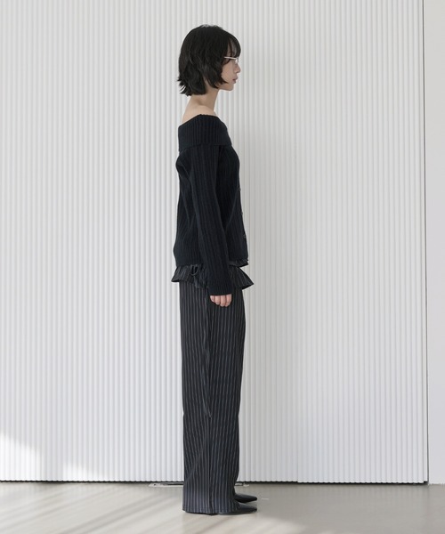 UNE MANSION（ユヌマンション）の「【UNE ORIGINAL】【スカート＆ビスチェ2WAY仕様】ストライプフリルベルトラップスカートビスチェ（スカート・レディース・グレー/ネイビー/ブラック・FREE）」の11枚目の写真