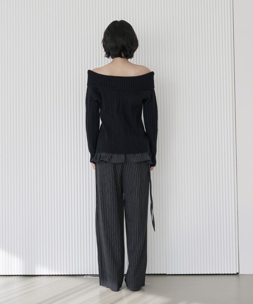 UNE MANSION（ユヌマンション）の「【UNE ORIGINAL】【スカート＆ビスチェ2WAY仕様】ストライプフリルベルトラップスカートビスチェ（スカート・レディース・グレー/ネイビー/ブラック・FREE）」の12枚目の写真