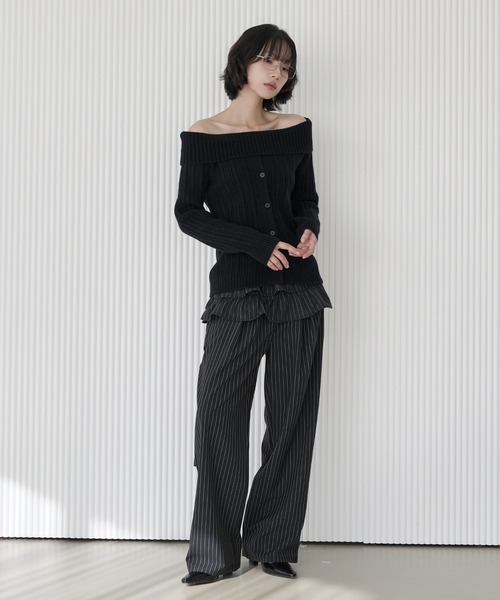 UNE MANSION（ユヌマンション）の「【UNE ORIGINAL】【スカート＆ビスチェ2WAY仕様】ストライプフリルベルトラップスカートビスチェ（スカート・レディース・グレー/ネイビー/ブラック・FREE）」の7枚目の写真