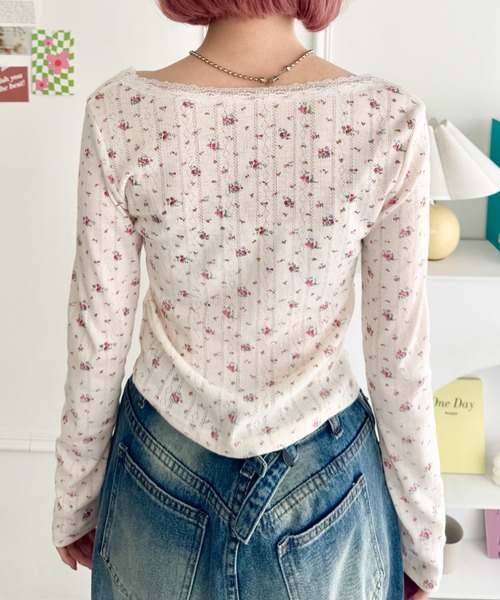 SOLLON.(ソルロン)の「レース付き小花柄トリムトップス(Tシャツ/カットソー・レディース・アイボリー/ホワイト・FREE)」の21枚目の写真