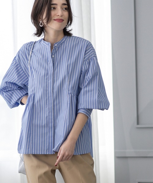 OPAQUE.CLIP（オペークドットクリップ）の「バンドカラーペプラムシャツ【洗濯機洗い可】（シャツ/ブラウス・レディース・パープル/ホワイト/ブルー系7/ホワイト系3・38/40/36/42）」の3枚目の写真