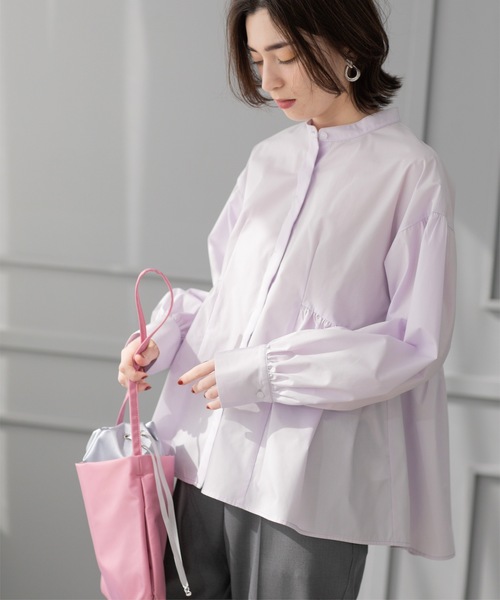 OPAQUE.CLIP（オペークドットクリップ）の「バンドカラーペプラムシャツ【洗濯機洗い可】（シャツ/ブラウス・レディース・パープル/ホワイト/ブルー系7/ホワイト系3・38/40/36/42）」の4枚目の写真