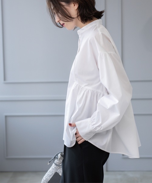 OPAQUE.CLIP（オペークドットクリップ）の「バンドカラーペプラムシャツ【洗濯機洗い可】（シャツ/ブラウス・レディース・パープル/ホワイト/ブルー系7/ホワイト系3・38/40/36/42）」の10枚目の写真