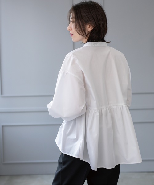 OPAQUE.CLIP（オペークドットクリップ）の「バンドカラーペプラムシャツ【洗濯機洗い可】（シャツ/ブラウス・レディース・パープル/ホワイト/ブルー系7/ホワイト系3・38/40/36/42）」の11枚目の写真