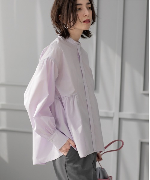 OPAQUE.CLIP（オペークドットクリップ）の「バンドカラーペプラムシャツ【洗濯機洗い可】（シャツ/ブラウス・レディース・パープル/ホワイト/ブルー系7/ホワイト系3・38/40/36/42）」の16枚目の写真