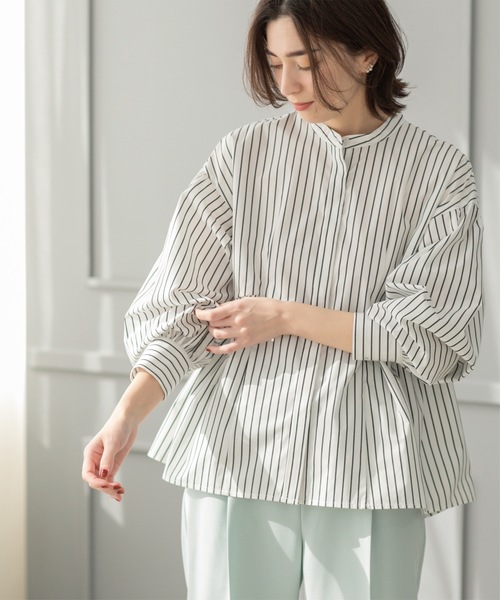 OPAQUE.CLIP（オペークドットクリップ）の「バンドカラーペプラムシャツ【洗濯機洗い可】（シャツ/ブラウス・レディース・パープル/ホワイト/ブルー系7/ホワイト系3・38/40/36/42）」の21枚目の写真