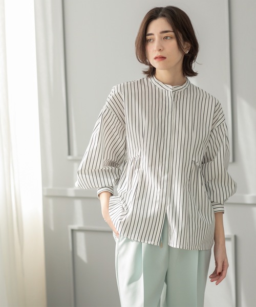 OPAQUE.CLIP（オペークドットクリップ）の「バンドカラーペプラムシャツ【洗濯機洗い可】（シャツ/ブラウス・レディース・パープル/ホワイト/ブルー系7/ホワイト系3・38/40/36/42）」の22枚目の写真