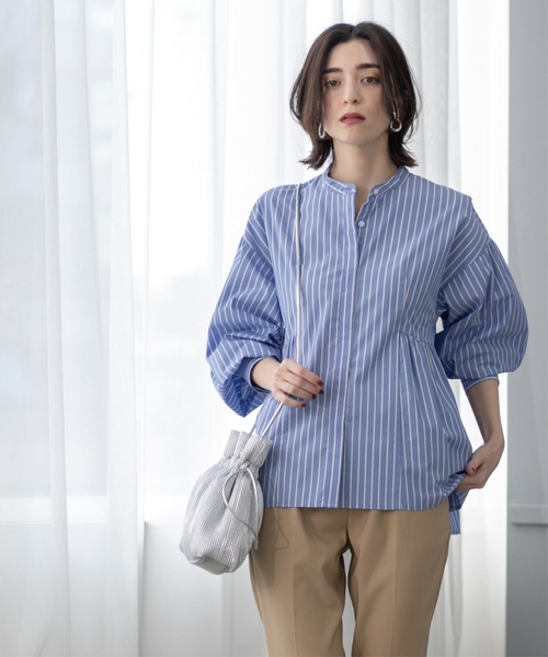 OPAQUE.CLIP（オペークドットクリップ）の「バンドカラーペプラムシャツ【洗濯機洗い可】（シャツ/ブラウス・レディース・パープル/ホワイト/ブルー系7/ホワイト系3・38/40/36/42）」の5枚目の写真