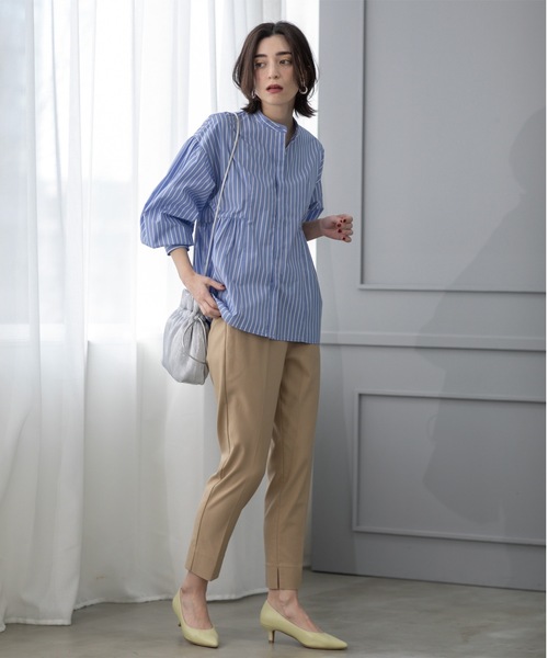 OPAQUE.CLIP（オペークドットクリップ）の「バンドカラーペプラムシャツ【洗濯機洗い可】（シャツ/ブラウス・レディース・パープル/ホワイト/ブルー系7/ホワイト系3・38/40/36/42）」の7枚目の写真