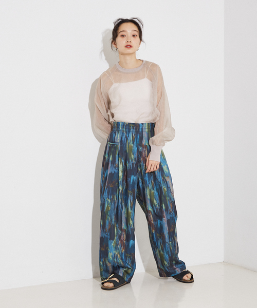 NOMINE(ノミネ)の「水彩アート ニュアンス柄 タックパンツ(その他パンツ・レディース・オレンジ/グリーン/グレイッシュブルー/その他1/その他2/その他3/その他・S/M)」の9枚目の写真