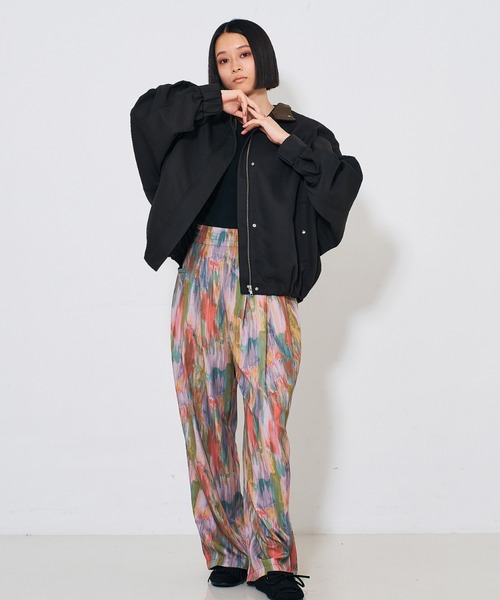 ノミネ（NOMINE）/水彩アート ニュアンス柄 タックパンツ セール】水彩アート ニュアンス柄 タックパンツ（その他パンツ