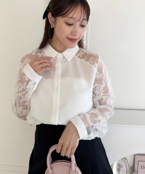Loueme(ルエム)の「レース切り替えシャツブラウス(シャツ/ブラウス・レディース・ブラック/ホワイト/ピンク・FREE)」の2枚目の写真