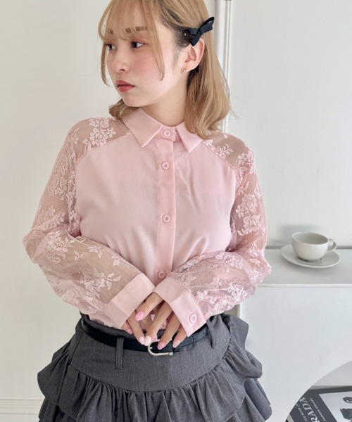 Loueme(ルエム)の「レース切り替えシャツブラウス(シャツ/ブラウス・レディース・ブラック/ホワイト/ピンク・FREE)」の3枚目の写真