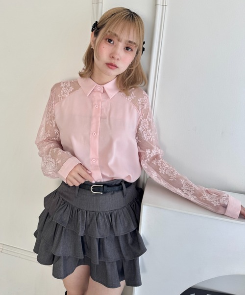 Loueme(ルエム)の「レース切り替えシャツブラウス(シャツ/ブラウス・レディース・ブラック/ホワイト/ピンク・FREE)」の9枚目の写真