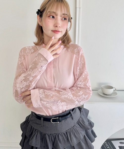 Loueme(ルエム)の「レース切り替えシャツブラウス(シャツ/ブラウス・レディース・ブラック/ホワイト/ピンク・FREE)」の6枚目の写真