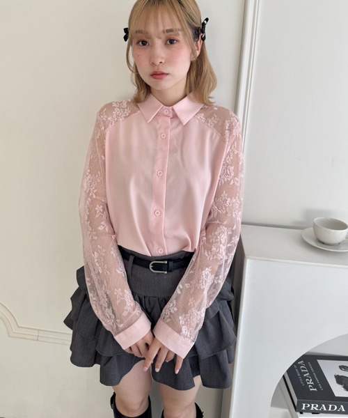 Loueme(ルエム)の「レース切り替えシャツブラウス(シャツ/ブラウス・レディース・ブラック/ホワイト/ピンク・FREE)」の8枚目の写真