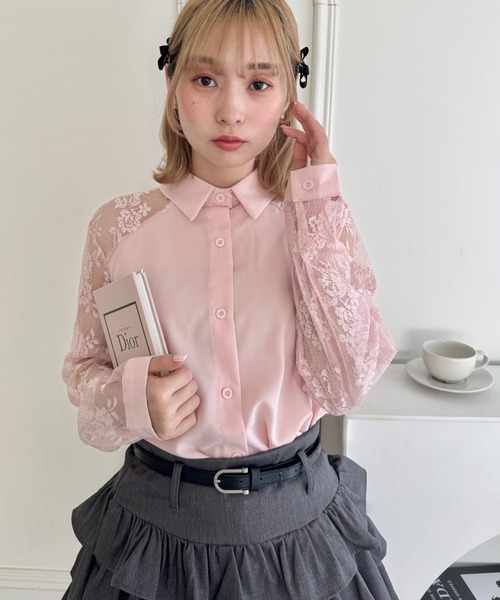 Loueme(ルエム)の「レース切り替えシャツブラウス(シャツ/ブラウス・レディース・ブラック/ホワイト/ピンク・FREE)」の5枚目の写真