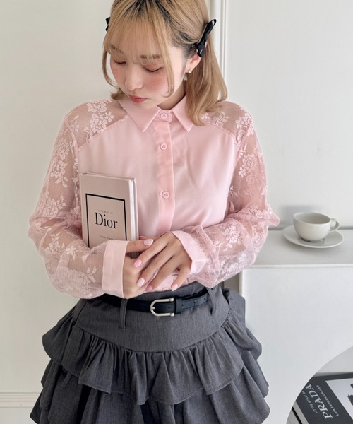 Loueme(ルエム)の「レース切り替えシャツブラウス(シャツ/ブラウス・レディース・ブラック/ホワイト/ピンク・FREE)」の4枚目の写真