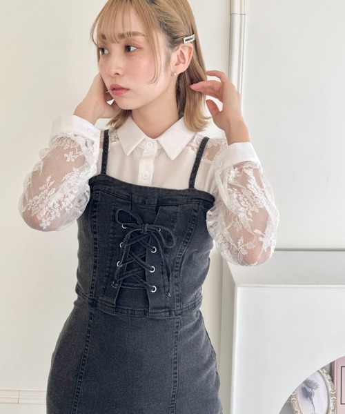Loueme(ルエム)の「レース切り替えシャツブラウス(シャツ/ブラウス・レディース・ブラック/ホワイト/ピンク・FREE)」の12枚目の写真