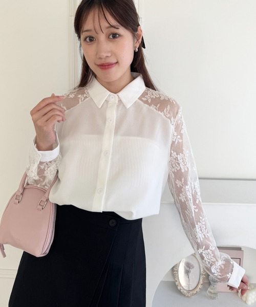 セール】レース切り替えシャツブラウス（シャツ/ブラウス）｜Loueme