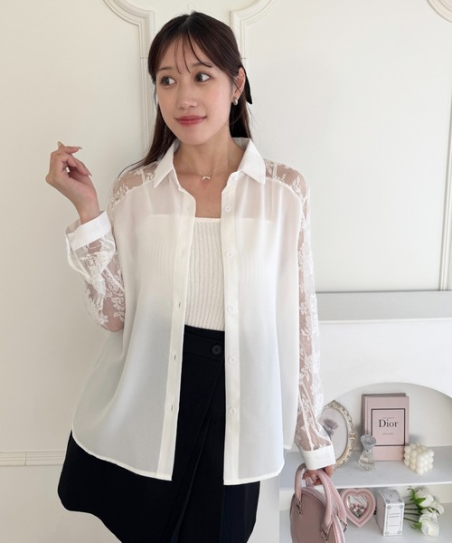 Loueme(ルエム)の「レース切り替えシャツブラウス(シャツ/ブラウス・レディース・ブラック/ホワイト/ピンク・FREE)」の18枚目の写真