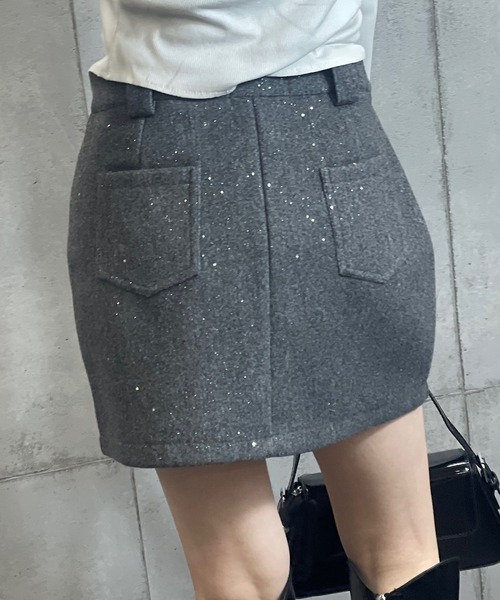 ラメ織りミニスカート トッコクローゼット tocco closet ラメ入りチェックモール刺繍