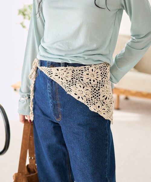 FREAK'S STORE（フリークスストア）の「インド マルチウェイ レース フラワークロシェスカーフ S（バンダナ/スカーフ・レディース・ブラック/ワインレッド/ベージュ・ﾌﾘ-）」の14枚目の写真