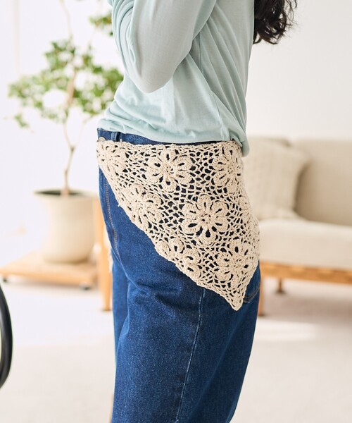 FREAK'S STORE（フリークスストア）の「インド マルチウェイ レース フラワークロシェスカーフ S（バンダナ/スカーフ・レディース・ブラック/ワインレッド/ベージュ・ﾌﾘ-）」の13枚目の写真