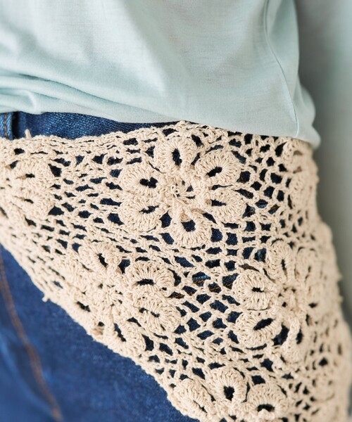 FREAK'S STORE（フリークスストア）の「インド マルチウェイ レース フラワークロシェスカーフ S（バンダナ/スカーフ・レディース・ブラック/ワインレッド/ベージュ・ﾌﾘ-）」の10枚目の写真